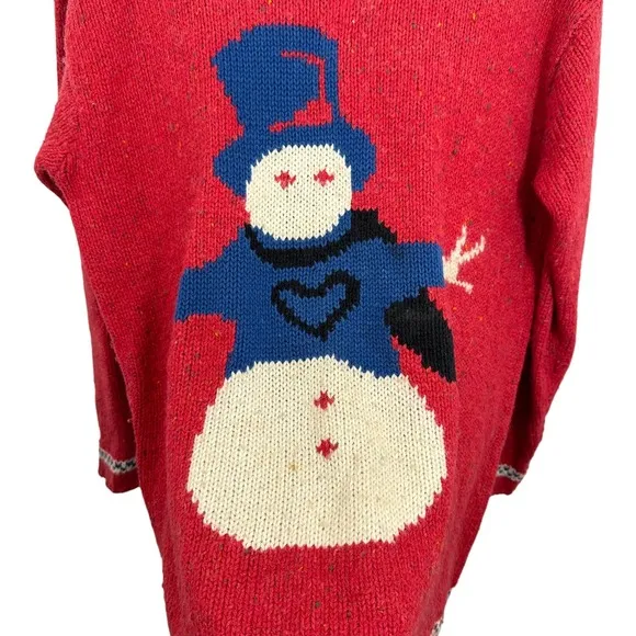 Vintage Northern‎ Isles Red Snowman Mock Neck Knit Sweater Women's L Holiday - Image 3