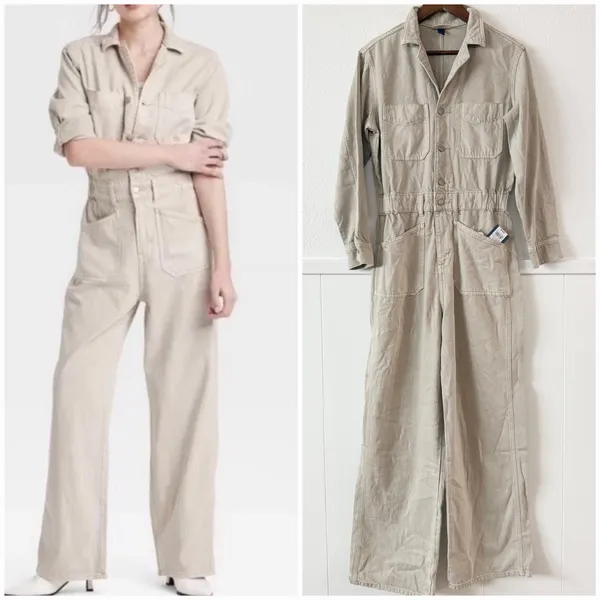 Universal Threads Utility Jumpsuit Women’s 6 Beige Wide Leg Button Front - Image 4