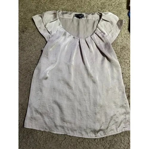Spense Womens Taupe Satin Pleated Scoop‎ Neck Flutter Sleeve Blouse Top Size M - Image 2