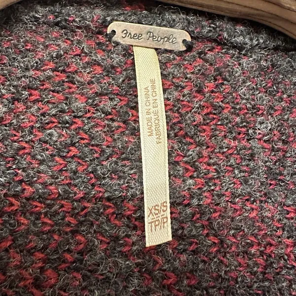Free People Womens XS/S Gray Red Plaid Wool‎ Blend Oversized Cardigan Sweater - Image 5