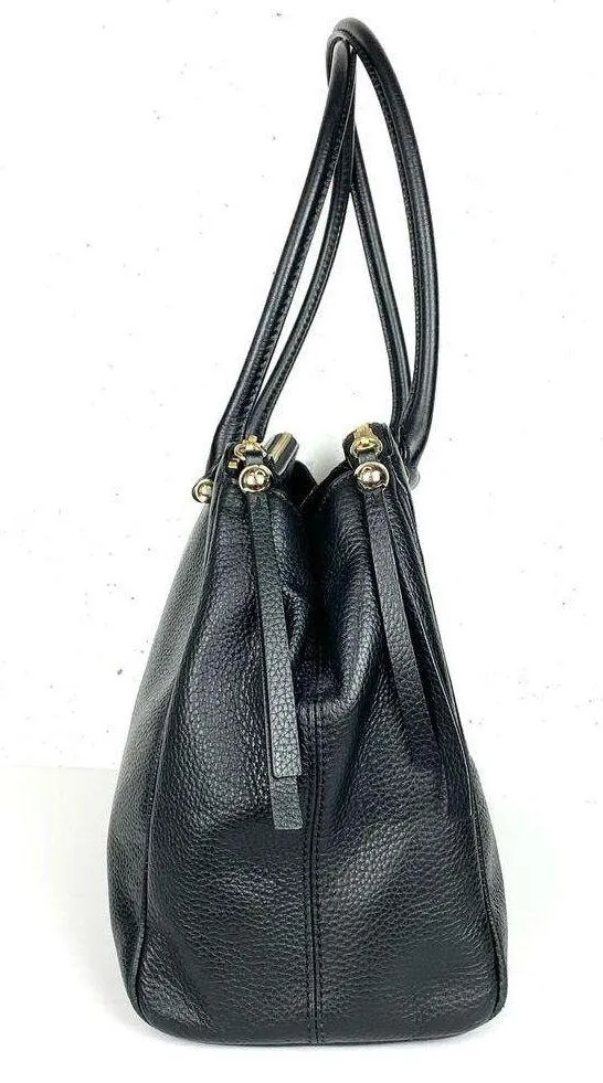 Kate Spade Womens Reis Shoulder Bag Black Pebbled Leather Triple Compartment - Image 5