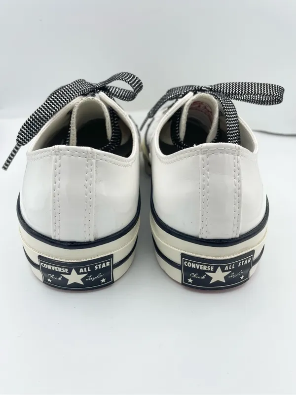 Converse unisex Chuck 70 low top patent leather white sneakers with red soles - Image 12