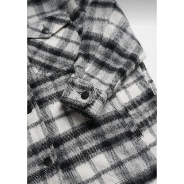 Zara Italian Fabric Wool Plaid Oversized Shacket Shirt Jacket Black White Small - Image 5