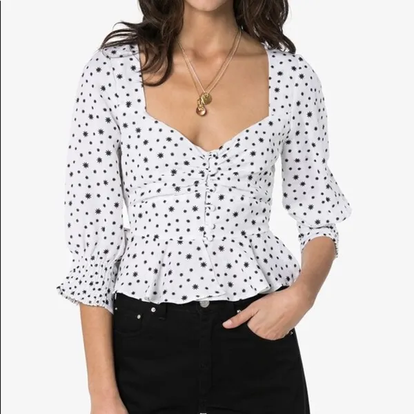 Rixo white stars sameera linen blend starry button down‎ blouse size large Black - Image 4
