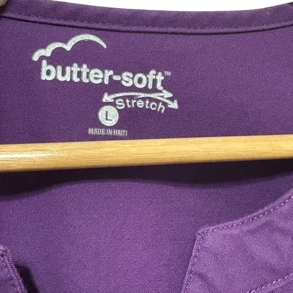 Butter Soft Womens Scrub Top L Purple V Neck 3/4 Sleeve Stretch‎ Nursing Uniform - Image 5