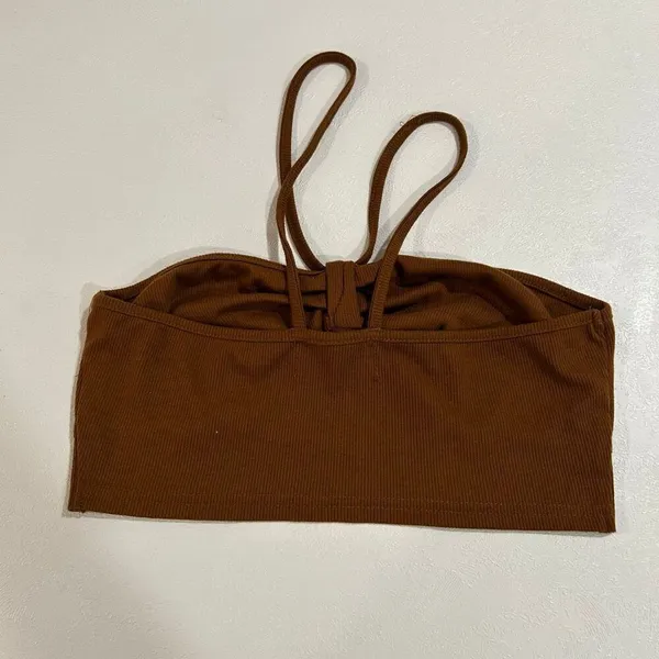 Cider Brown Ribbed Cutout Crop Top Size Small Minimalist Y2K Stretch - Image 2