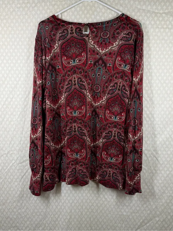 Talbots‎ Red Paisley Pure Merino Wool Top - Image 4