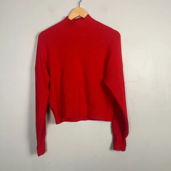 J. Crew Ribbed turtleneck sweater in stretch yarn bright red size medium - Image 2