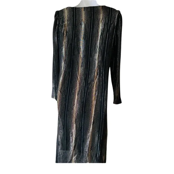 Vintage 80s Black Gold Silver Shimmer Long Sleeve Dress size 7 / 8 Shangri La - Image 7