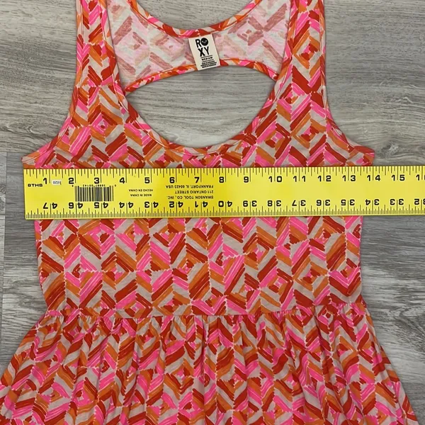 Roxy Orange, Red, White & Pink Abstract Print Cut Out Back Sleeveless Sundress M - Image 8