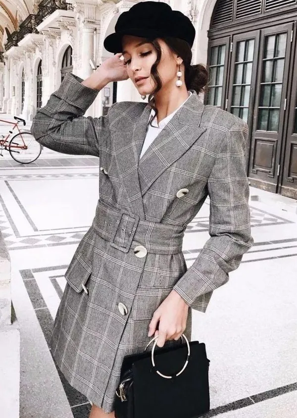 Zara Checked Dress Blazer Coat Jacket Fabric Belted Size S NEW - Image 5