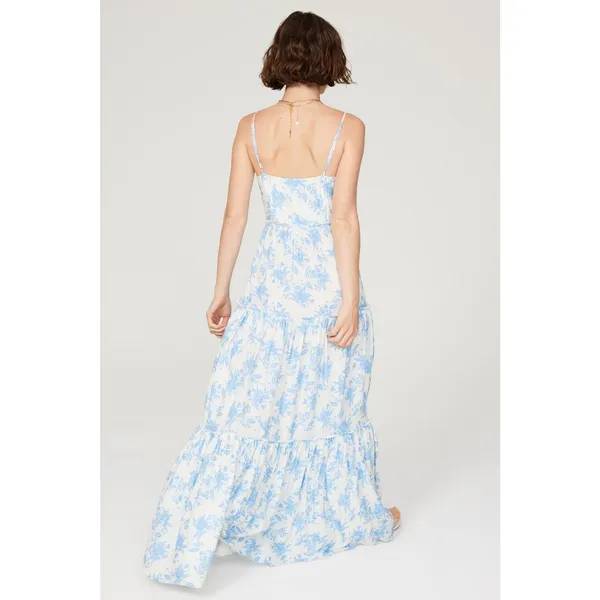 LoveShackFancy Women's White Blue Floral Garnita Floral Tiered Maxi Dress Size 0 - Image 3