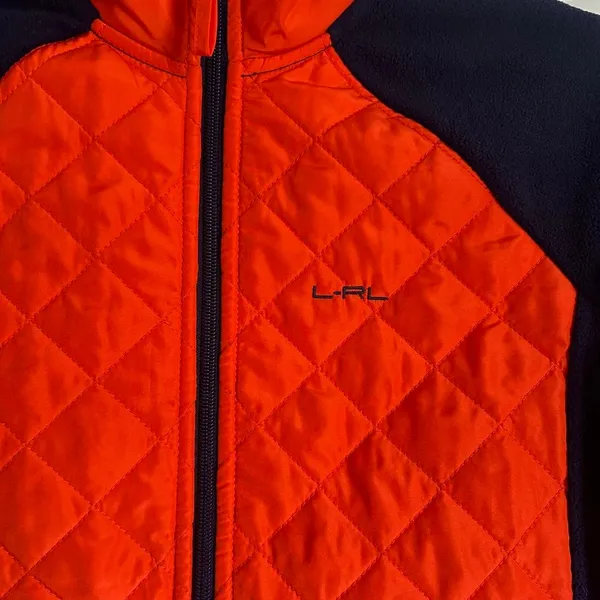 Lauren Ralph Lauren Orange Navy Quilted Fleece Jacket XS vintage - Image 3