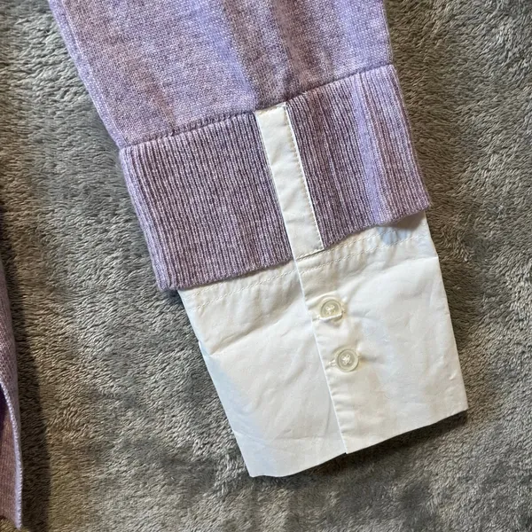 J.Crew Lavender Purple V-Neck Sweater With Shirt Cuffs Wool Blend Size Large New - Image 8