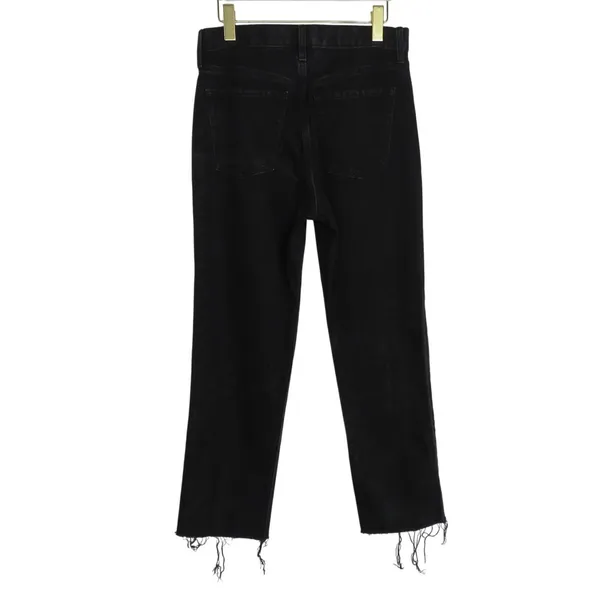 Old Navy Sky-Hi Extra High Rise Straight Leg Black Jeans Raw Hem Button Fly 6 - Image 4