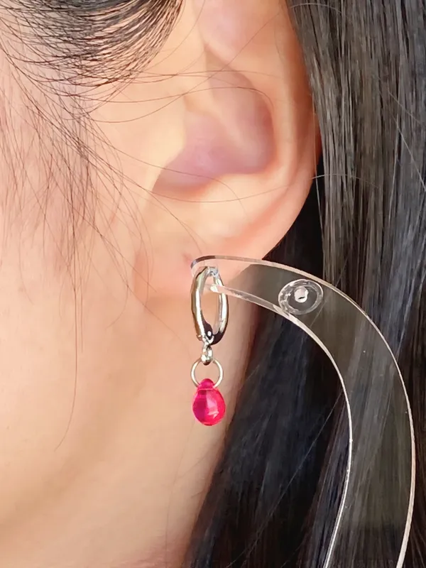 Handmade mini hot pink teardrop Czech glass simple minimalist earrings🩷 - Image 5