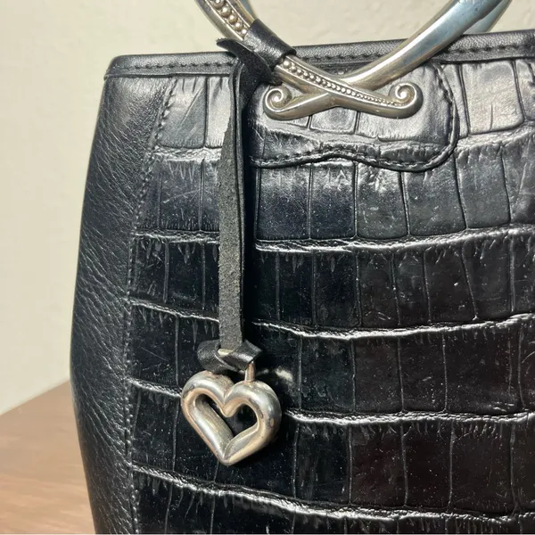 Brighton Corazon Black Croc Embossed Leather Heart Handle Small Bucket Handbag - Image 7
