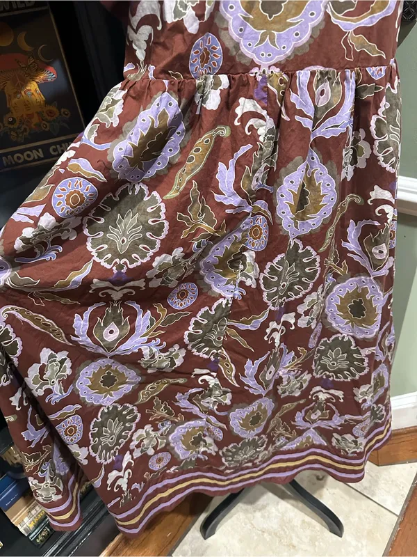 Entro Multi Mixed‑Print Button‑Front Midi Dress – Red Bean – Size M - Image 11