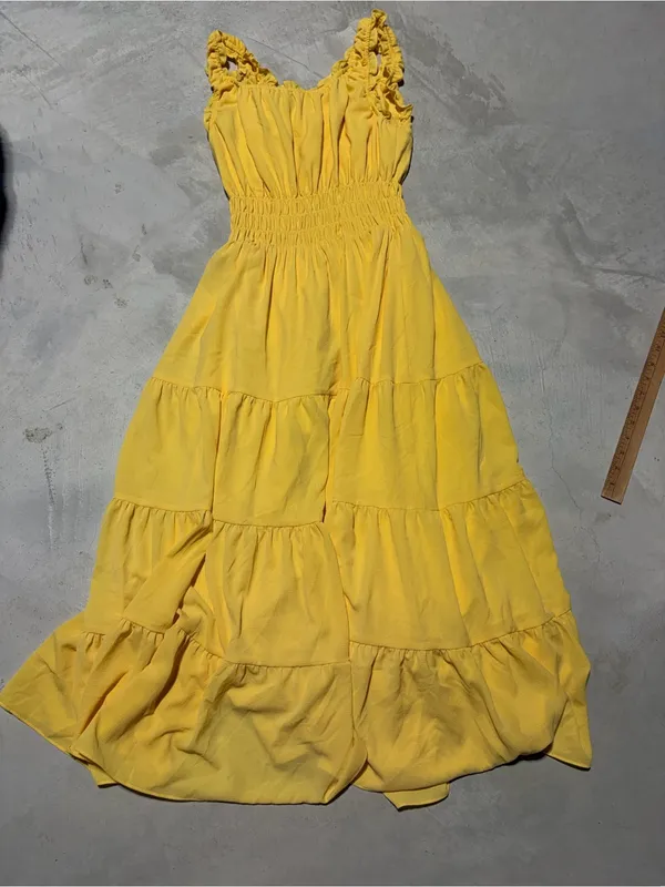 Alex Marie Bentley pebble crepe scoop neck Sleeveless Yellow Tiered Dress medium - Image 13