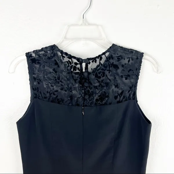 PAT ARGENTI Evening Wear Classic Black Velvet Lace Top Front Split Dress Size 6 - Image 6