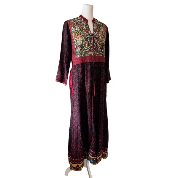 Biba Indian Printed Button Front Half Collar Long Sleeve Maxi Dress - Image 6