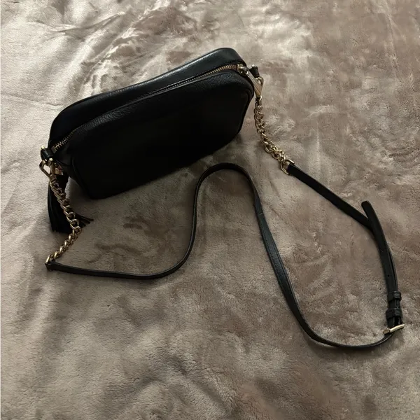 Michael Kors Black Leather Crossbody with Gold Chain and Tassel - Image 6
