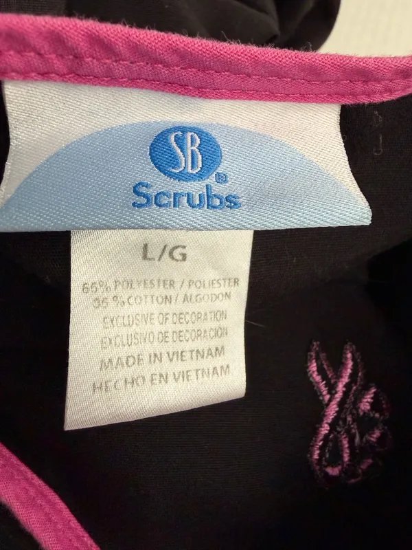 SB Scrubs Black Scrub Top with Pink Ribbon Accent - Image 4