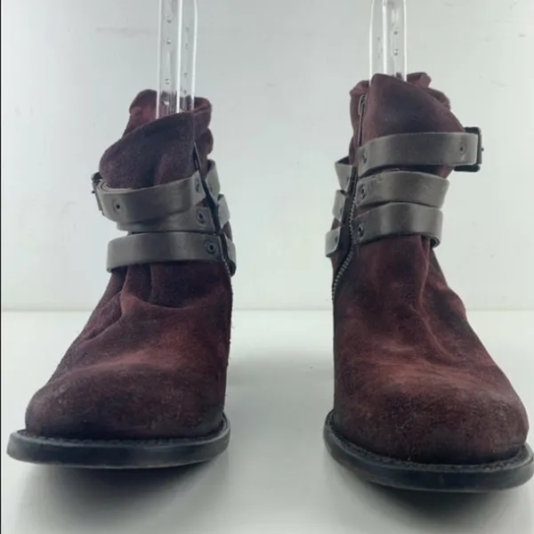 Freebird by Steven Blaze Booties Burgundy Maroon Suede‎ Red Wine Stacked Heel Boot - Image 10