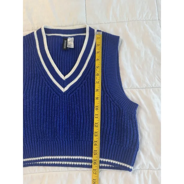 H&M Royal Blue White Rib Knit Cropped Sweater Vest Preppy Tennis Y2K Academia - Image 6