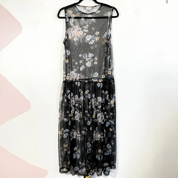 Black Sheer Floral Maxi Dress Sz Medium Festival Gothic‎ Western - Image 2
