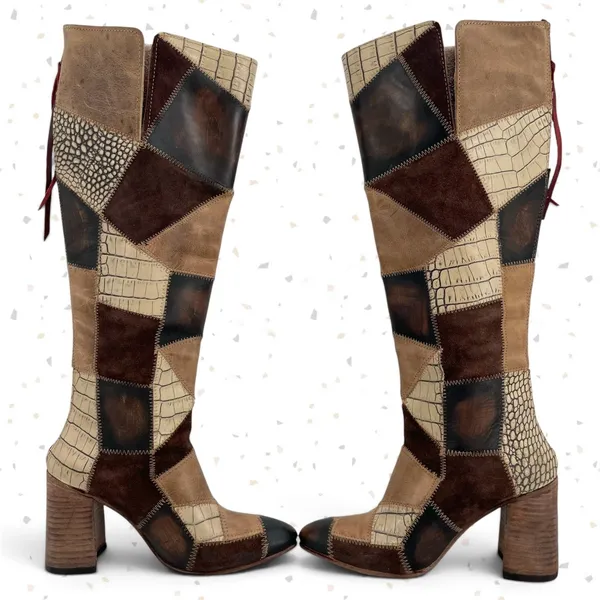 Freebird by Steven Juno Patchwork Knee High Leather Boots Fall Boho Style Size 7 - Image 3