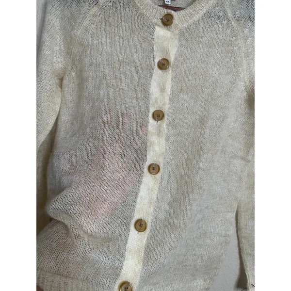 L.L.Bean Mohair Cardigan Sweater Fuzzy Sheer Halo Knit Ivory Womans XS - Image 7