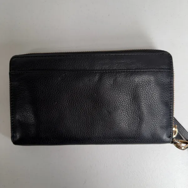 Lodis Ellie Single Zip Wristlet Black Pebbled Leather RFID Gold Hardware Wallet - Image 7