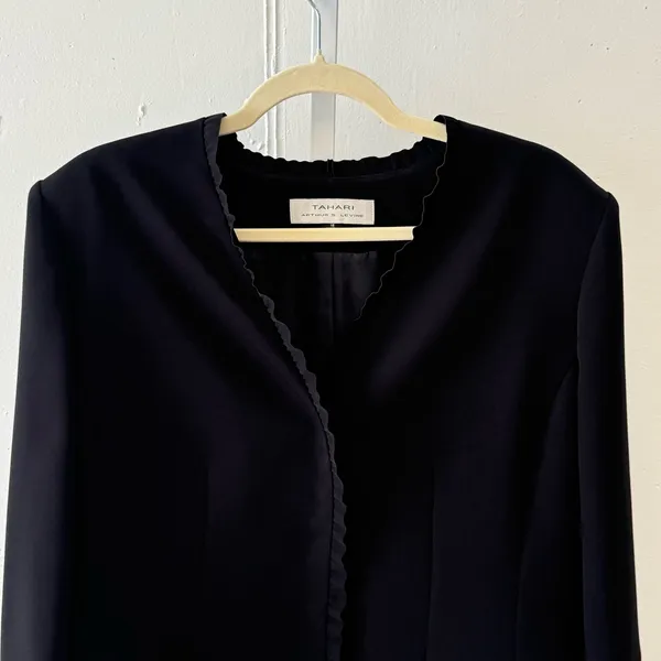 Vintage Tahari ASL Classic Career Ruffle Regular Fit Blazer Jacket Black Size 16 - Image 4