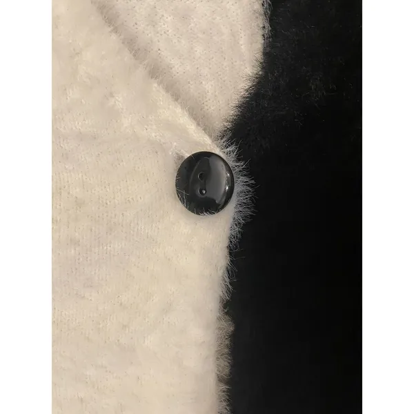 Black White Colorblock Fuzzy Cardigan Sweater Size XL Oversized Drop Shoulder - Image 13