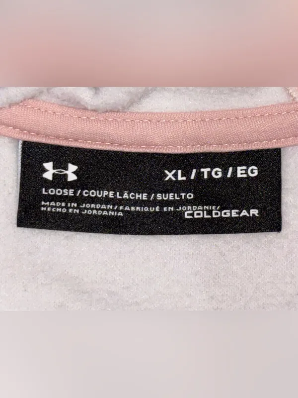 Under Armour Cold Gear Hoodie Women’s Size XL Loose Fit Pink Quilted Gray Logo - Image 12
