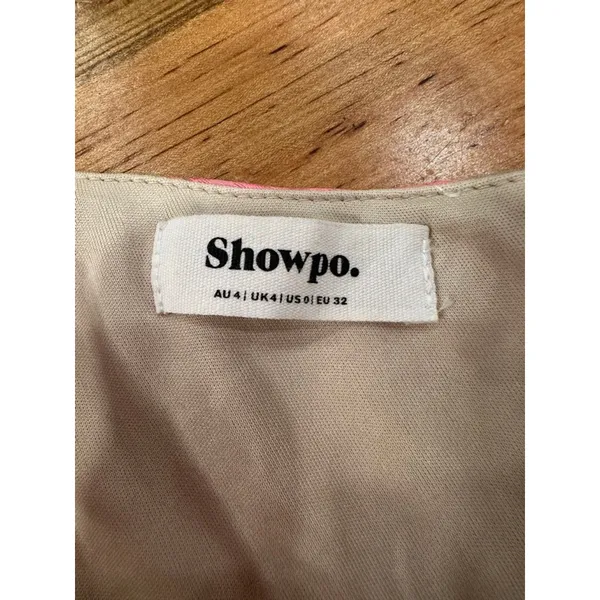 Showpo Brailey Dress One Shoulder Pink Gold Floral Jacquard Wrap Mini US 0 - Image 11