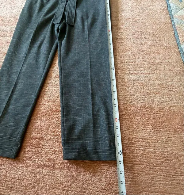 NWT LOFT Gray Plaid Tie Waist Tapered Ankle Pants Size 8 - Image 2