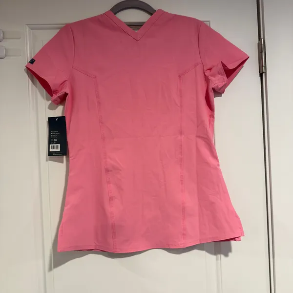 Med Couture Peaches Women's 2 Pocket Stretch V-neck Scrub Top Size XS Pink NWT - Image 5