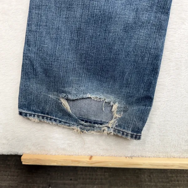 7 For All Mankind 27 Jeans Flare Low Rise Boho Retro Distressed Medium Blue Wash - Image 4