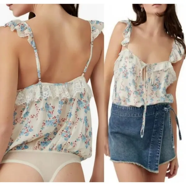 Free People Bodysuit Take It Away Floral One Piece Bodysuit in Size L - Image 3