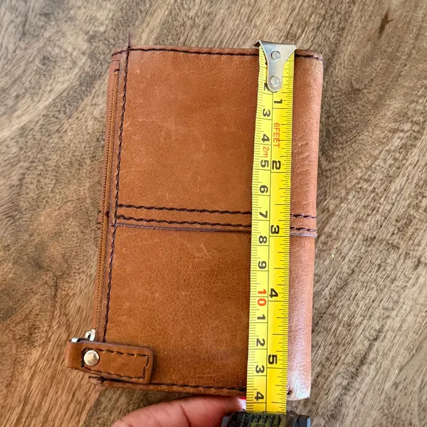 Vintage Fossil Cognac Brown Leather Trifold Wallet‎ Keyhole Snap Y2K Boho Rustic - Image 4