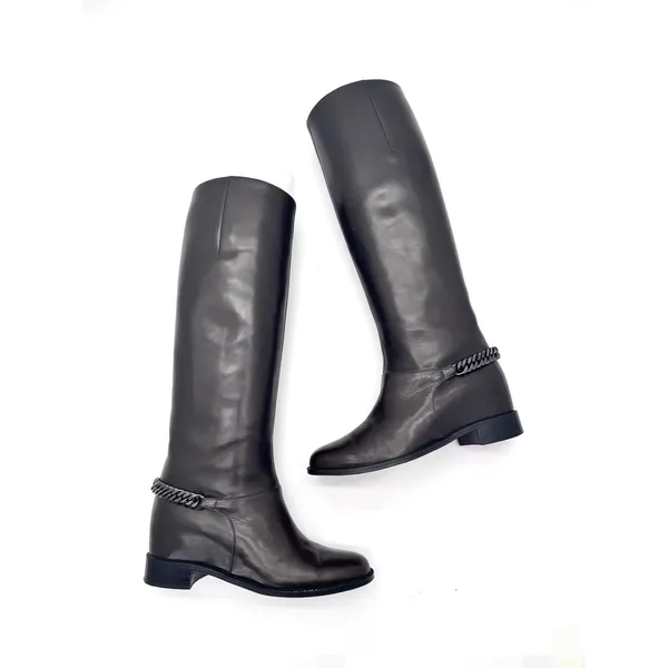 Christian Louboutin Cate Dark Brown Leather Riding Boots Chain Link EU 36 - Image 2