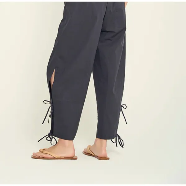 Grade & Gather Cotton Side Tie Barrel Pants Medium Tan Lagenlook‎ Artsy Pull On - Image 2