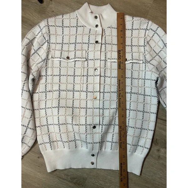 Women’s By Design Jacket Medium Plaid Snap Front Snap Pockets Cuffed Sleeves - Image 4