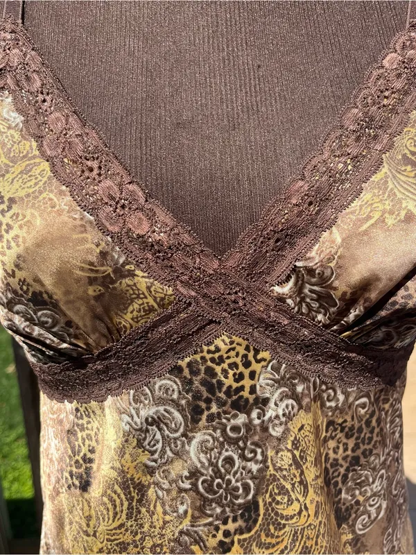 Y2K EK Designs Satin Lace Trim Animal Print Paisley Camisole Tank Top Size M - Image 3