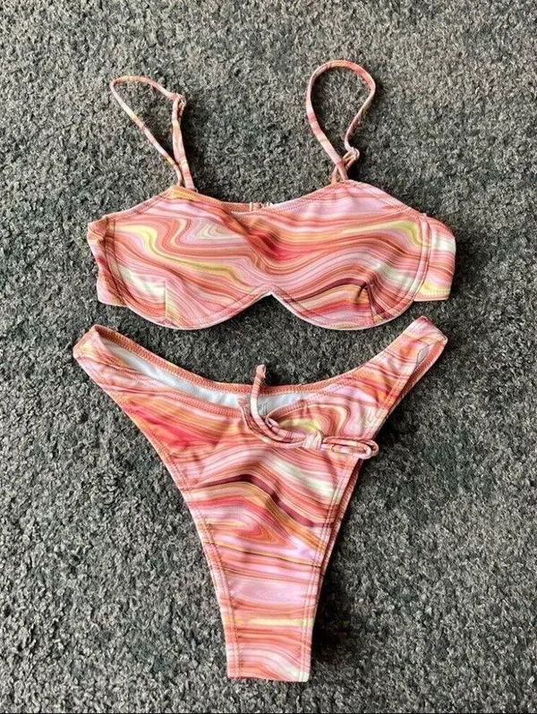 Marble print bikini set pink Size L - Image 2