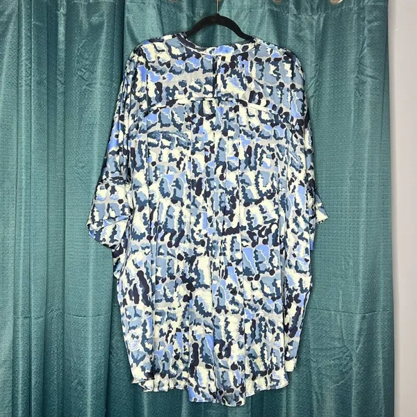 Free People Goddess Blue Floral Oversized Tunic Shirt Dress Boho Cover Up Medium - Image 4