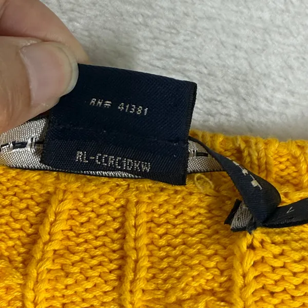 Ralph Lauren Sport Pony Logo Yellow Cable Knit V-Neck Cotton Sweater Sz‎ Large - Image 5