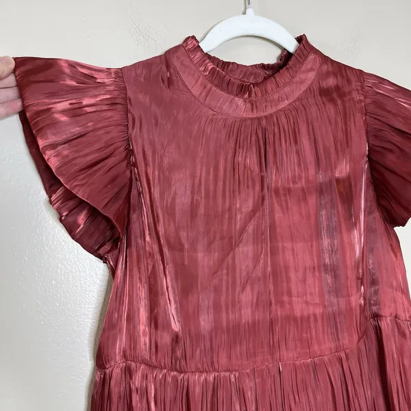 Women's Red Dress Holiday Christmas Shimmer Sparkle Tiered Short Flutter Sleeve‎ - Image 2